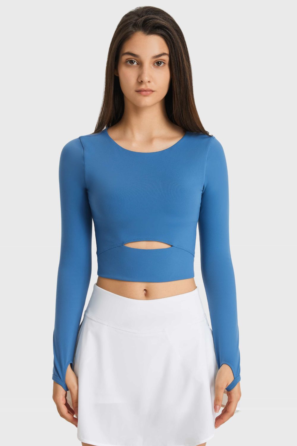 Millennia Cutout Long Sleeve Cropped Sports Top - All Mine Now Clothing