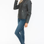 Snobbish Faux Leather Zip Up Mock Neck Jacket - All Mine Now Clothing