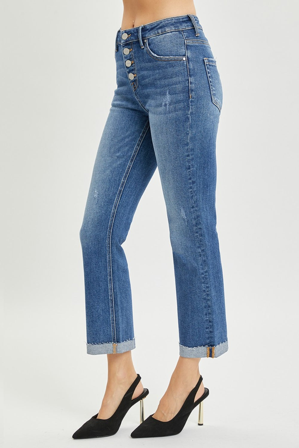 RISEN Full Size Button Fly Cropped Bootcut Jeans Trendsi