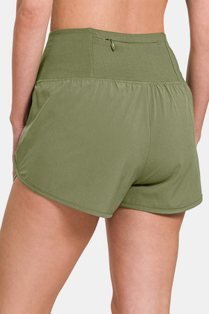 Zenana High-Waisted Zippered Back Pocket Active Shorts - All Mine Now Clothing