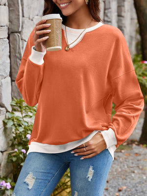 Lovelet Contrast Round Neck Long Sleeve Sweatshirt - All Mine Now Clothing