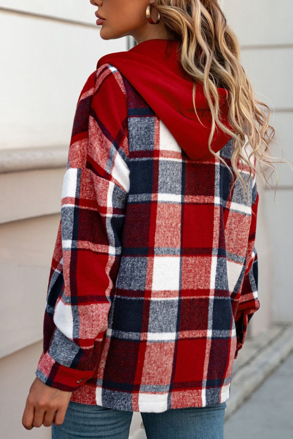 Plaid Button Up Hooded Shacket - All Mine Now Clothing