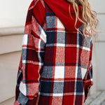 Plaid Button Up Hooded Shacket - All Mine Now Clothing