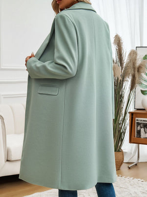 Devine Pocketed Collared Neck Long Sleeve Coat - All Mine Now Clothing