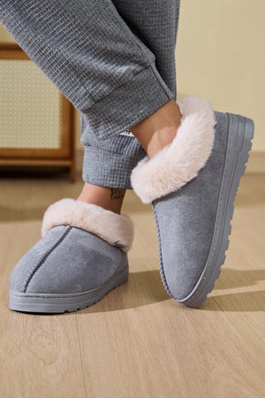 Faux Fur Round Toe Platform Slippers - All Mine Now Clothing