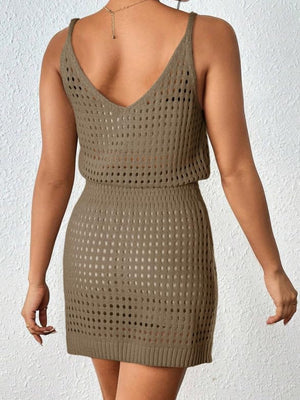 Openwork V-Neck Sleeveless Cover Up Dress - All Mine Now Clothing