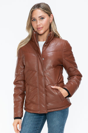 Snobbish Pocketed Zip Up Turtleneck Puffer Jacket - All Mine Now Clothing