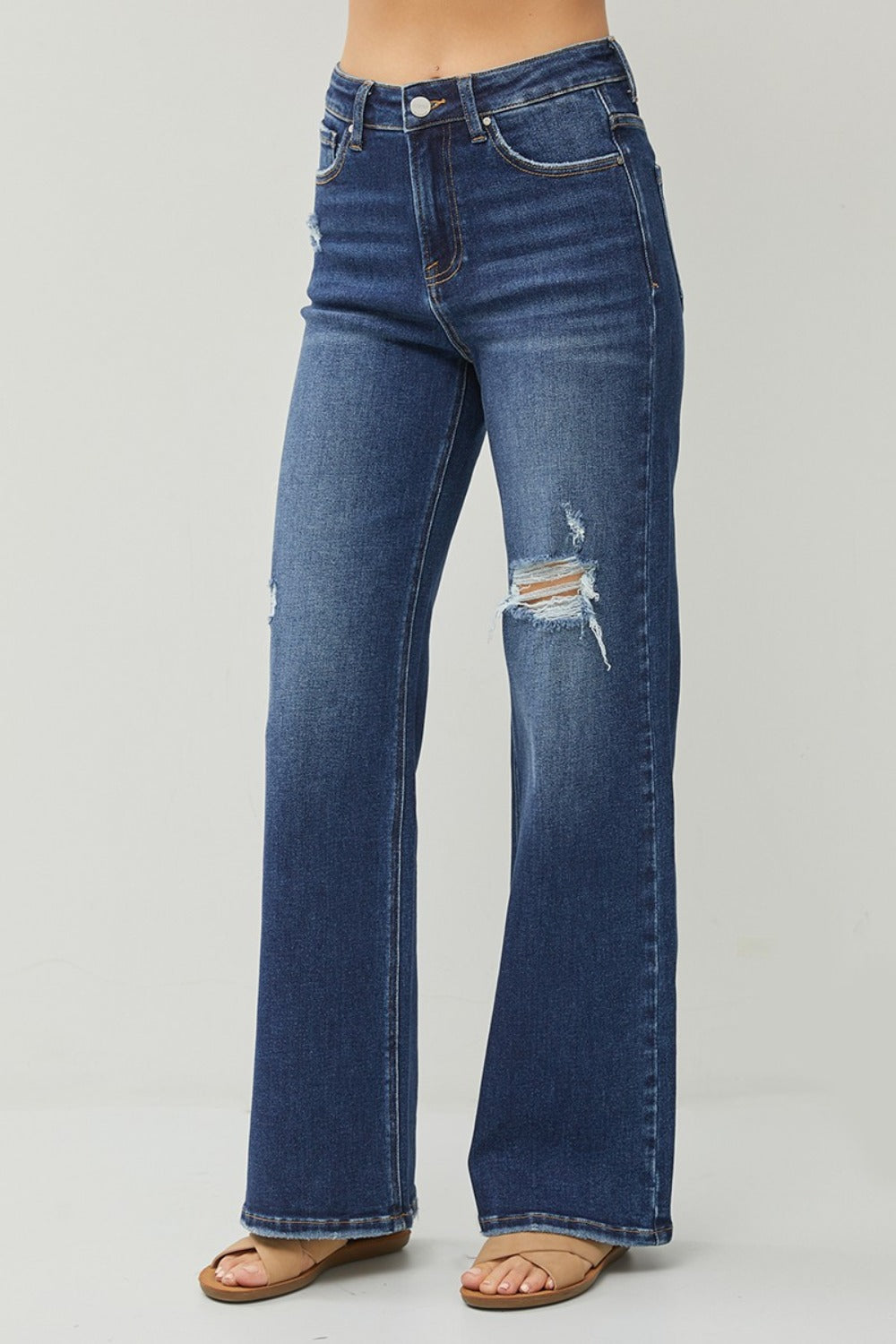 RISEN Full Size High Rise Distressed Wide Leg Jeans - All Mine Now Clothing