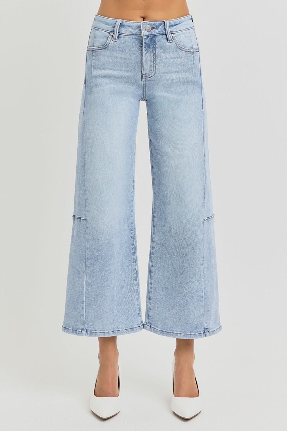 RISEN Full Size High Rise Seamed Detail Wide Leg Crop Jeans Trendsi