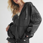 Aemi+Co Exposed Seam Zip Up Drawstring Hooded Jacket Trendsi