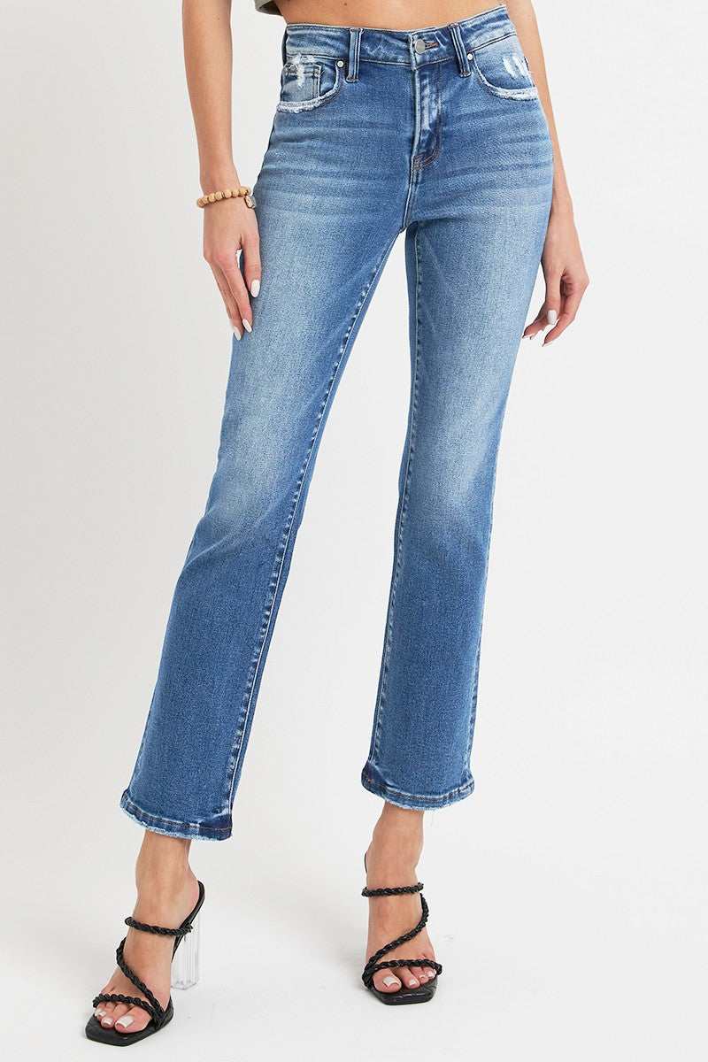 RISEN Full Size Mid Rise Ankle Straight Jeans with Pockets Trendsi