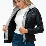 YMI Removable Faux Layered Multi-Pocket Jacket with Fuzzy Hood - All Mine Now Clothing