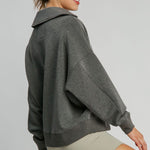 Umgee Johnny Collar Dropped Shoulder Sweatshirt - All Mine Now Clothing