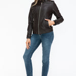 Snobbish PU Leather Biker Jacket with Side Zip Pockets - All Mine Now Clothing