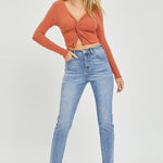 RISEN Full Size High Rise Frayed Hem Skinny Jeans Trendsi