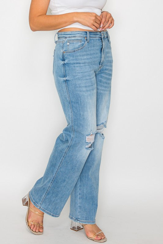 bytos Full Size Distressed High Rise Straight Jeans - All Mine Now Clothing