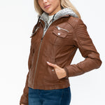 YMI Removable Faux Layered Multi-Pocket Jacket with Fuzzy Hood - All Mine Now Clothing