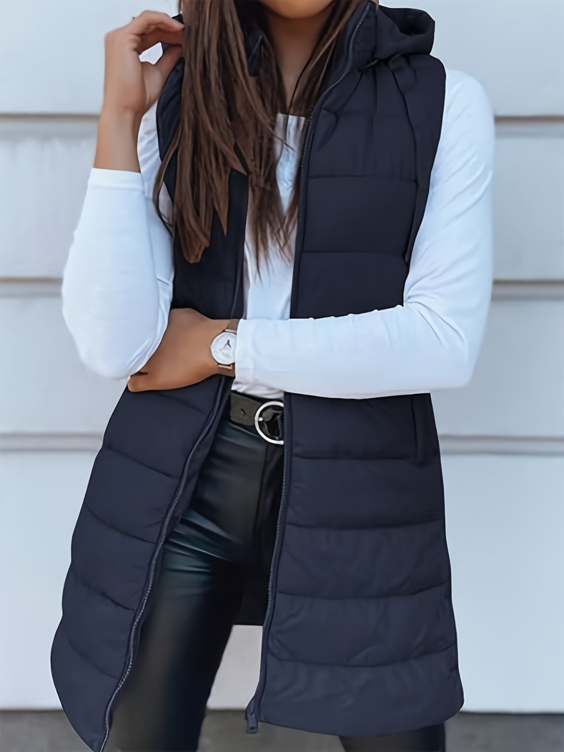 Plus Size Zip Up Hooded Vest Coat - All Mine Now Clothing