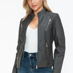 Snobbish Faux Leather Zip Up Mock Neck Jacket - All Mine Now Clothing