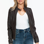 Snobbish PU Leather Biker Jacket with Side Zip Pockets - All Mine Now Clothing