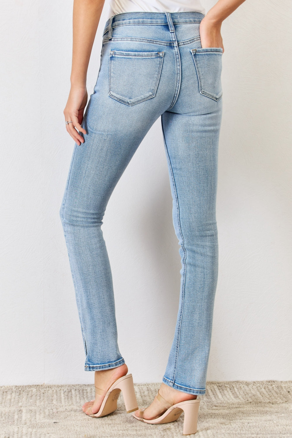 Kancan Full Size Mid Rise Y2K Slit Bootcut Jeans Trendsi