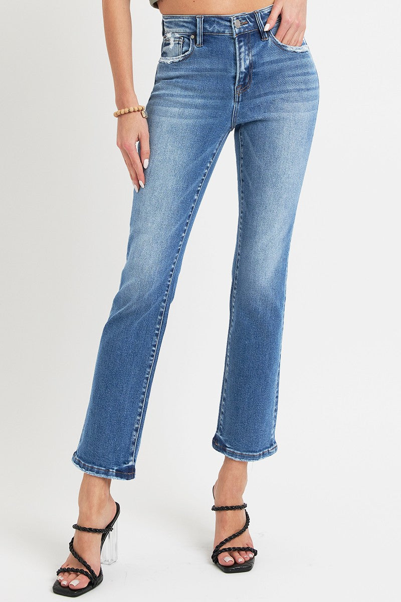 RISEN Full Size Mid Rise Ankle Straight Jeans with Pockets Trendsi