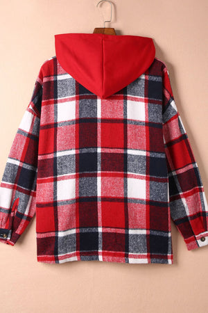 Plaid Button Up Hooded Shacket - All Mine Now Clothing