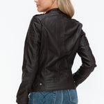 Snobbish PU Leather Biker Jacket with Side Zip Pockets - All Mine Now Clothing