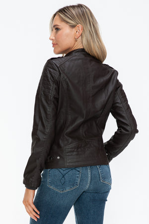 Snobbish PU Leather Biker Jacket with Side Zip Pockets - All Mine Now Clothing