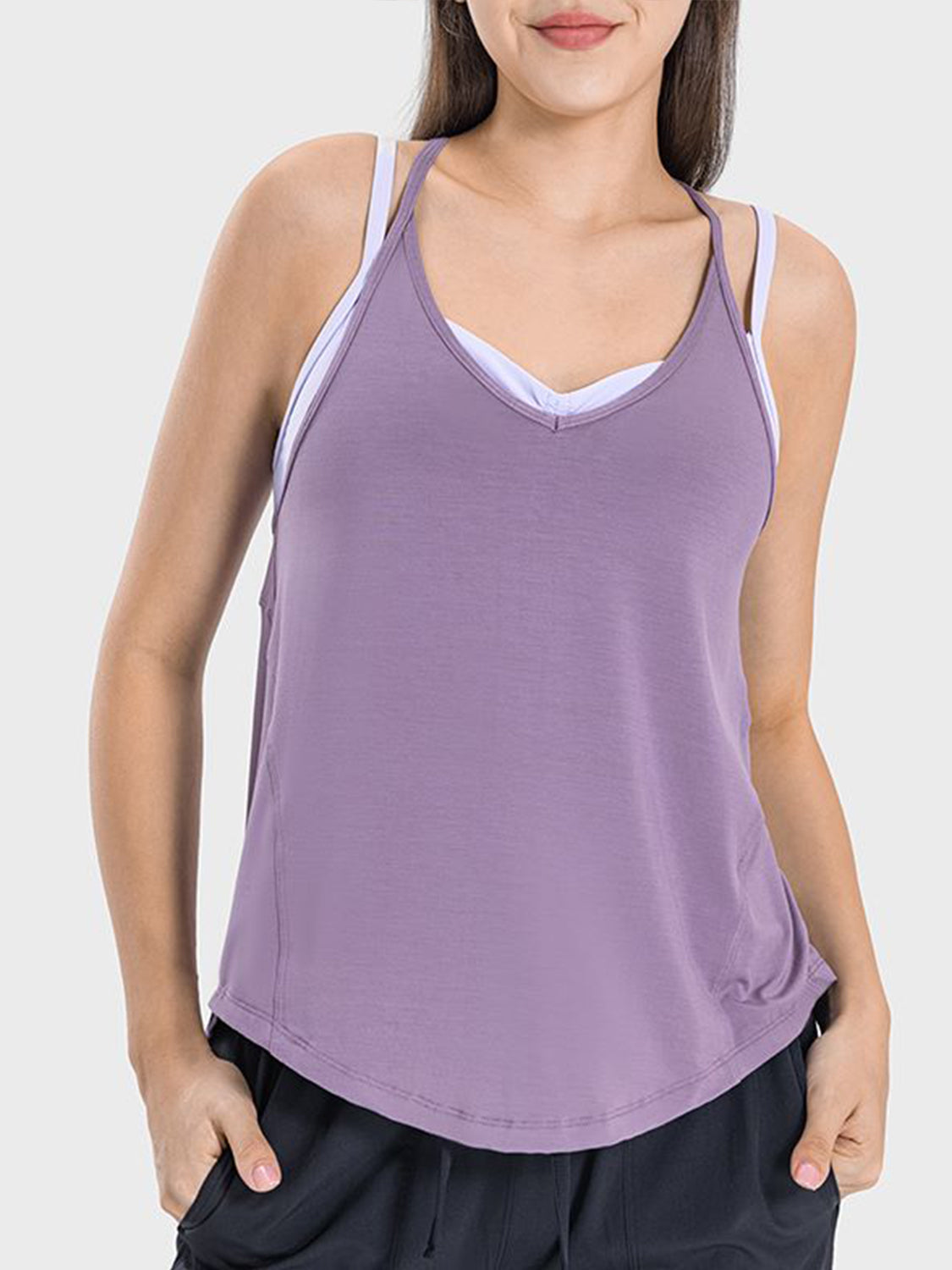 Millennia Slit Spaghetti Strap Scoop Neck Active Cami - All Mine Now Clothing