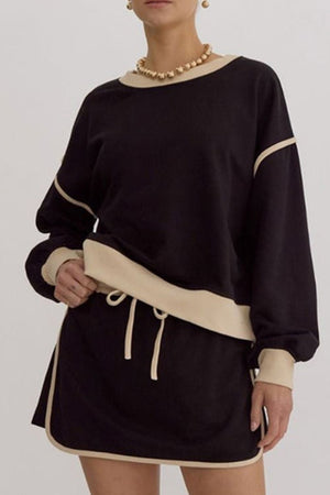 Contrast Trim Round Neck Top and Skort Set - All Mine Now Clothing