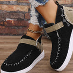 Contrast Round Toe Buckle Sneakers