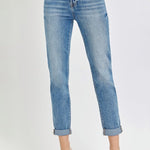 Risen Full Size High Rise Cropped Roll Up Jeans Trendsi