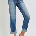 RISEN Full Size High Rise Crop Straight Roll Up Jeans Trendsi