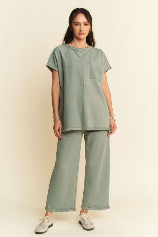 Davi & Dani Round Neck Short Sleeve Top and Pants Set - All Mine Now Clothing