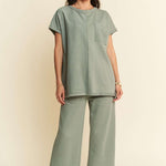 Davi & Dani Round Neck Short Sleeve Top and Pants Set - All Mine Now Clothing