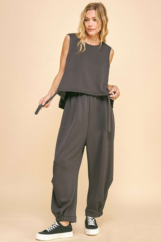 Davi & Dani Drawstring Hem Round Neck Tank and Pants Set - All Mine Now Clothing