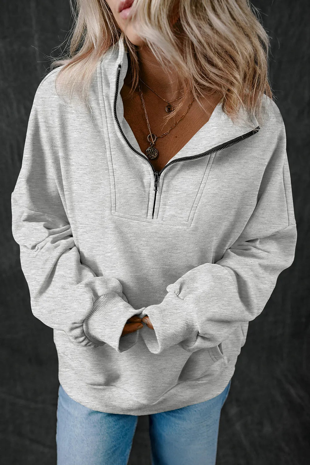 Half Zip Long Sleeve Sweatshirt - All Mine Now Clothing