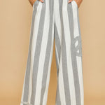 Umgee Peace Sign Patch Striped Wide Leg Pants - All Mine Now Clothing