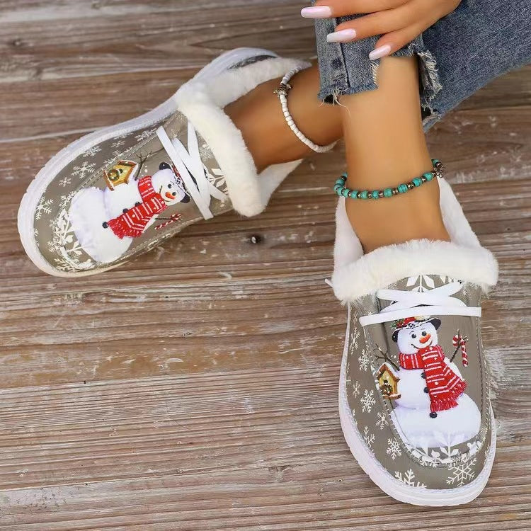 Snowman Print Round Toe Slip-Ons - All Mine Now Clothing