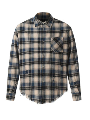 Men's Playful Raw Hem Plaid Button Down Shirt