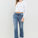 Lovervet Mid Rise Frayed Hem Jeans Trendsi