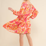 And The Why Full Size Printed Tie Back Long Sleeve Dress - All Mine Now Clothing