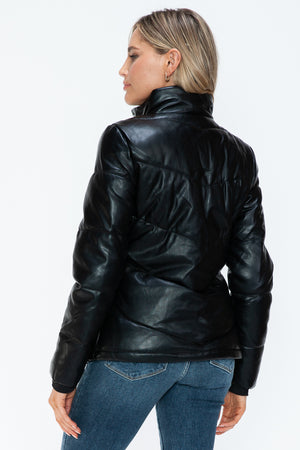 Snobbish Pocketed Zip Up Turtleneck Puffer Jacket - All Mine Now Clothing