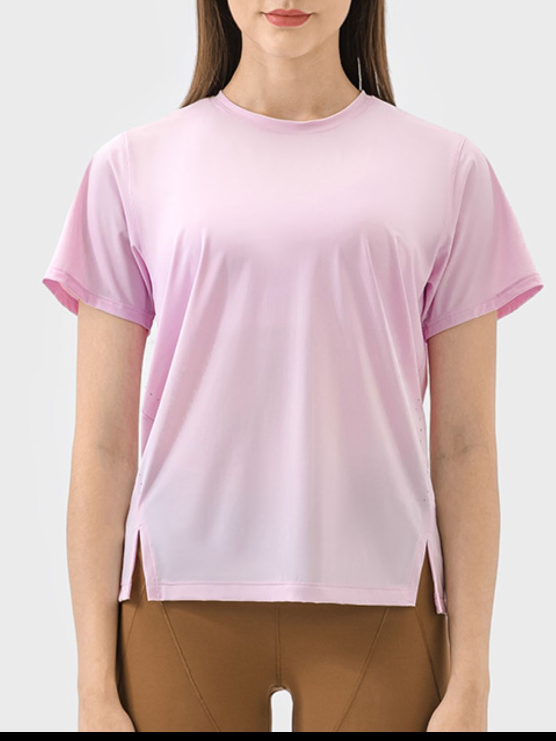 Millennia Slit Round Neck Short Sleeve Active T-Shirt - All Mine Now Clothing