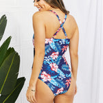 Floral Crisscross Spliced Mesh One-Piece Swimsuit - All Mine Now Clothing