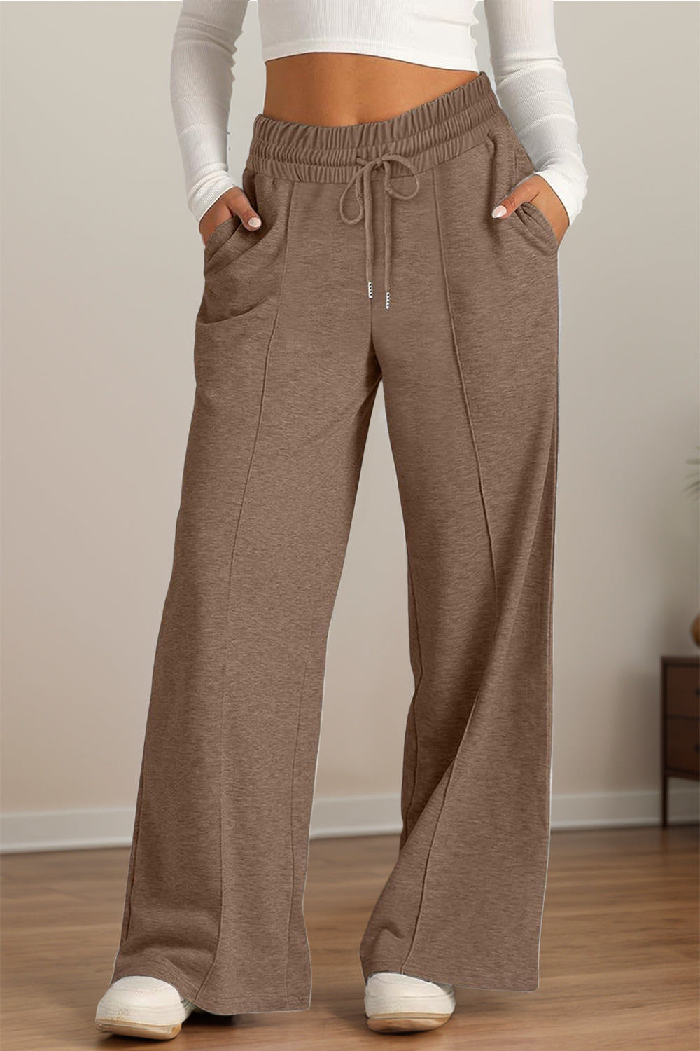 Drawstring Elastic Waist Wide Leg Pants - All Mine Now Clothing