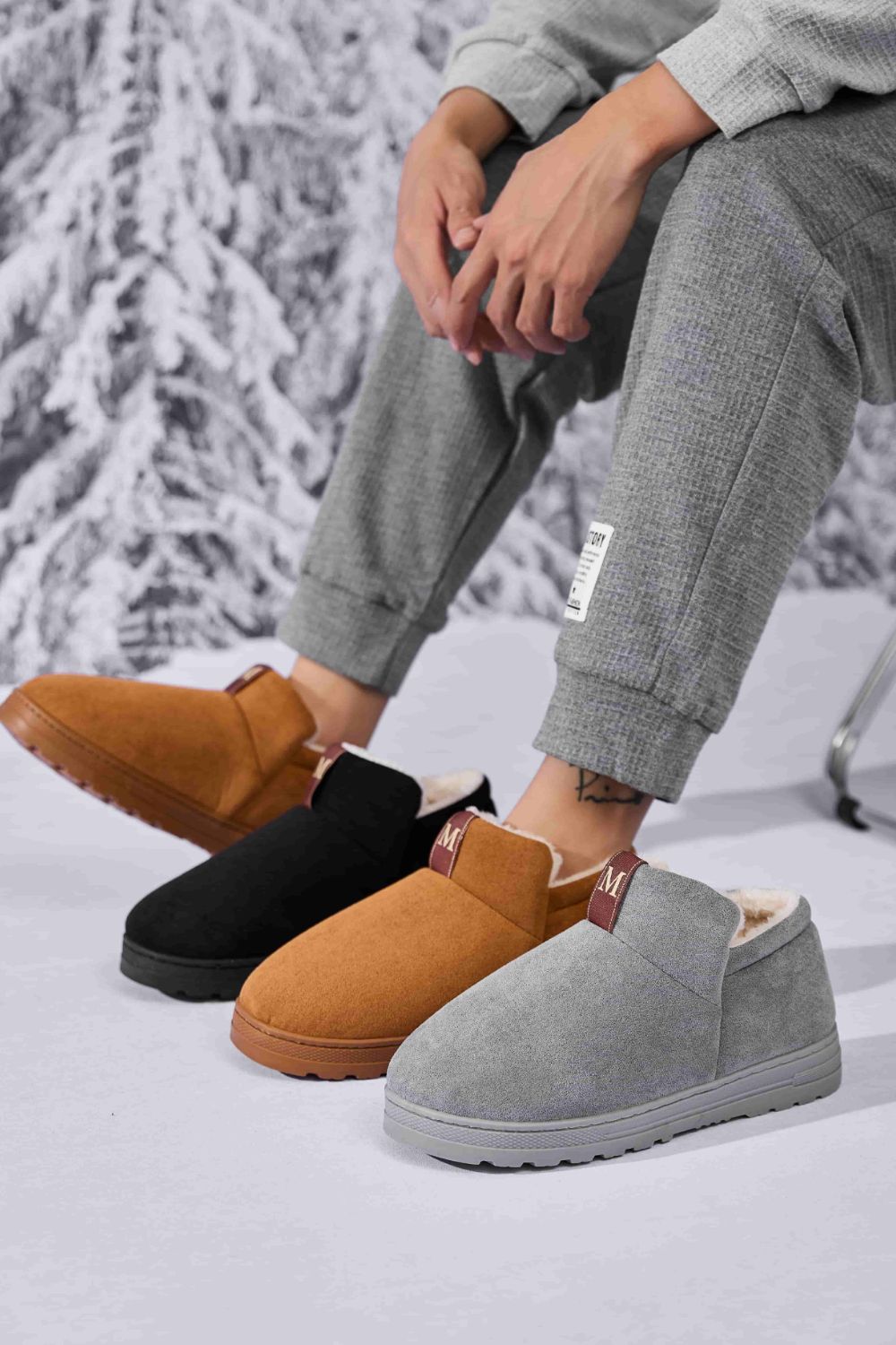 Letter M Suede Round Toe Slippers - All Mine Now Clothing