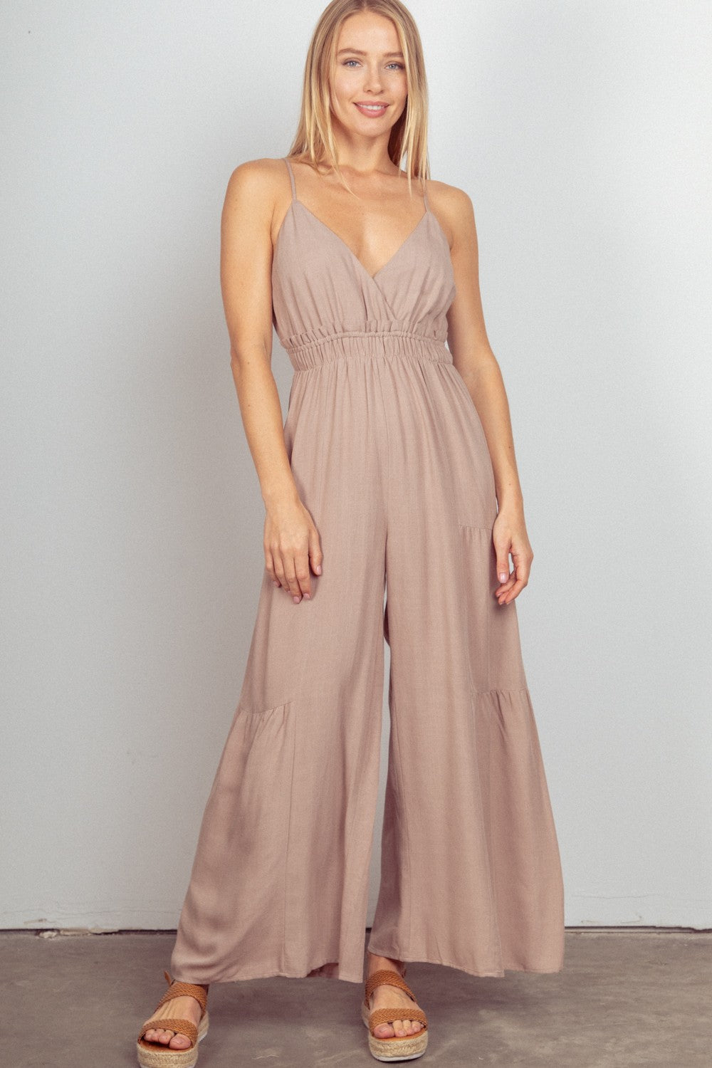 VERY J Sleeveless Ruched Wide Leg Jumpsuit - All Mine Now Clothing