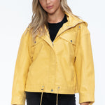 How Dare U Drawstring Hem PU Leather Zip Up Jacket - All Mine Now Clothing